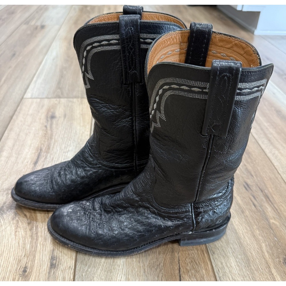 Lucchese 2000 Black Ostrich Smooth Quill Roper Exotic Boots Vintage Size 7 C